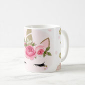 Goud en roze Unicorn Blooms Trendy Cute Koffiemok (Voorkant rechts)