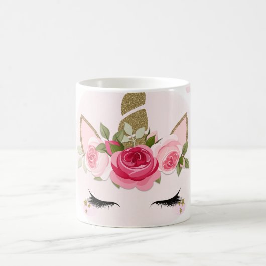 Goud en roze Unicorn Blooms Trendy Cute Koffiemok (Center)