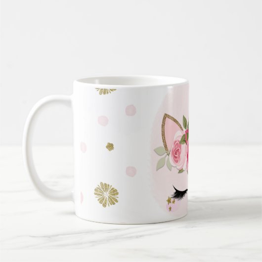 Goud en roze Unicorn Blooms Trendy Cute Koffiemok (Links)