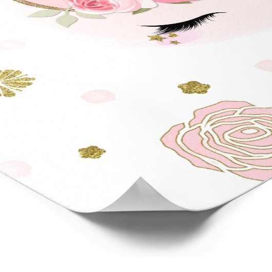 Goud en roze Unicorn Blooms Trendy Cute Poster (Hoek)