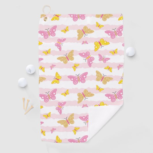 Goud en roze vlinder golfhanddoek (Insitu)