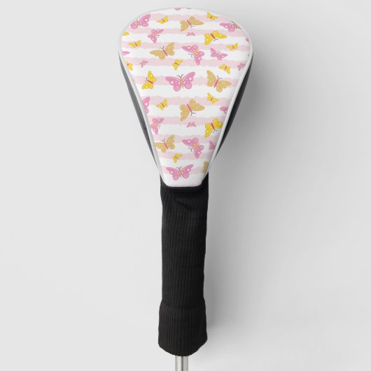 Goud en roze vlinder golfheadcover (Voorkant)
