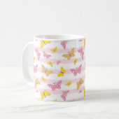 Goud en roze vlinder koffiemok (Voorkant links)