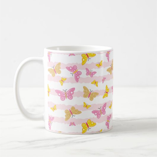 Goud en roze vlinder koffiemok (Links)