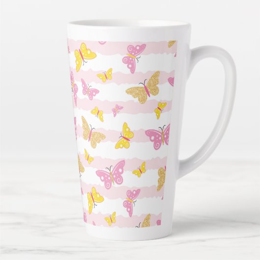 Goud en roze vlinder latte mok (Rechts)