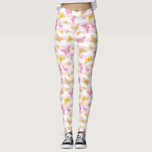 Goud en roze vlinder leggings (Voorkant)