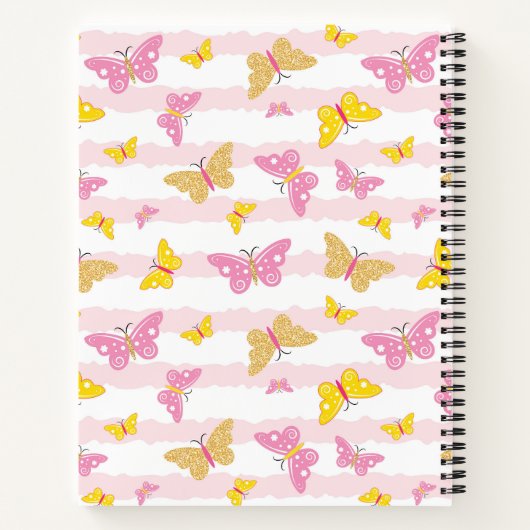 Goud en roze vlinder notitieboek (Achterkant)