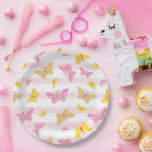 Goud en roze vlinder papieren bordje (Feest)