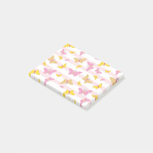 Goud en roze vlinder post-it® notes (Schuin)