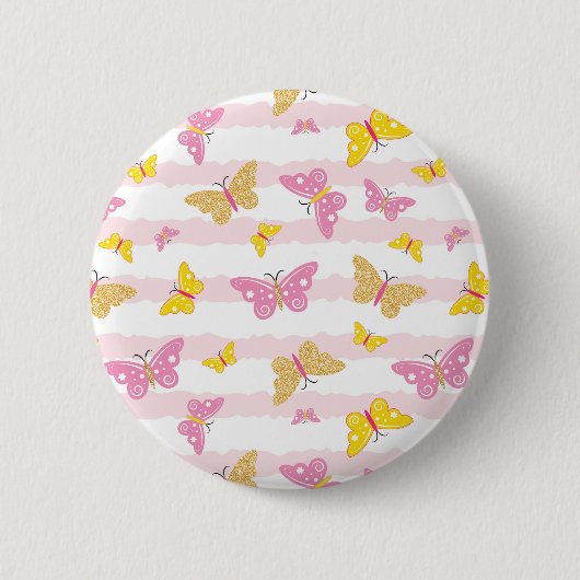 Goud en roze vlinder ronde button 5,7 cm (Voorkant)