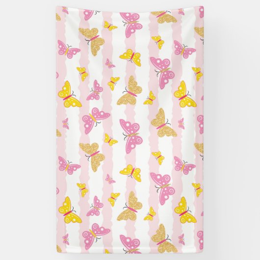 Goud en roze vlinder spandoek (Verticaal)
