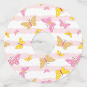 Goud en roze vlinder wijnglaslabel (Voorkant)