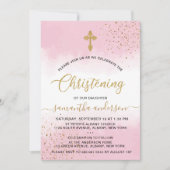 Goud en roze Waterverf meisje Christening Kaart (Voorkant)