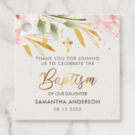Goud en roze Waterverf meisje doop dank u Bedankjes Labels