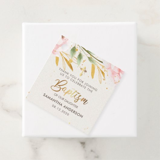 Goud en roze Waterverf meisje doop dank u Bedankjes Labels (In situ)