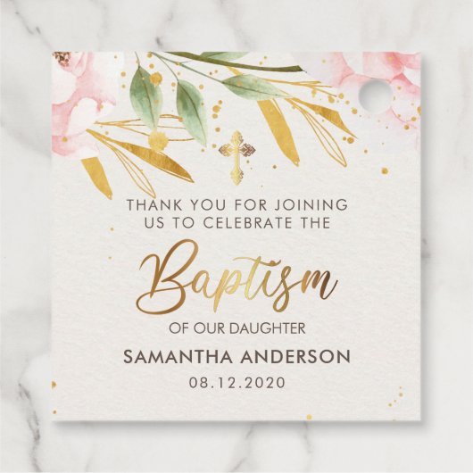 Goud en roze Waterverf meisje doop dank u Bedankjes Labels (Achterkant)
