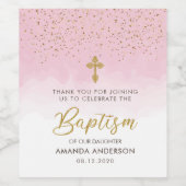 Goud en roze Waterverf meisje doop Wijn Etiket (Enkel label)