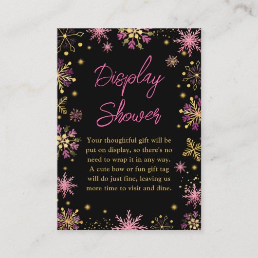 Goud en roze wintersneeuwvlokken — Weergaveschower Informatiekaartje (Voorkant)