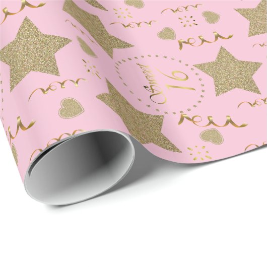 Goud en roze zoete 16-jarige marmerpapier cadeaupapier (Rol Hoek)