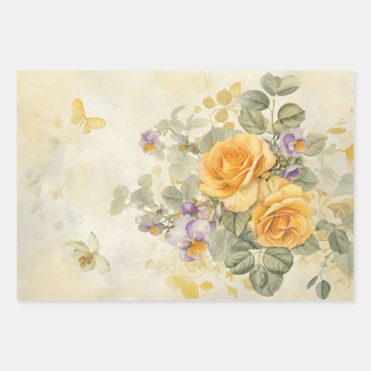 Goud en Rozen 50e bruiloft Jubileum Inpakpapier Vel (Voorkant)