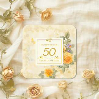 Goud en Rozen 50e Bruiloft Jubileum Sticker