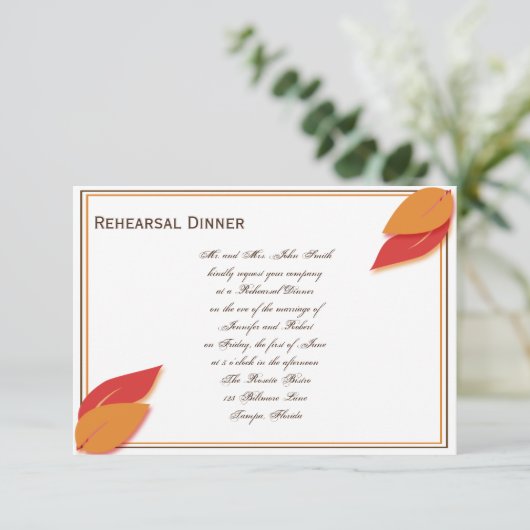 Goud en Rust Herfst Leaf Rehearsal Dinner Kaart (Staand voorkant)
