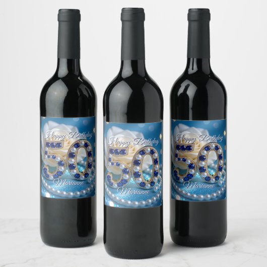 Goud en saffier edelsteen 50e verjaardag wijn etiket (Flessen)