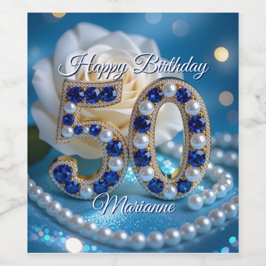 Goud en saffier edelsteen 50e verjaardag wijn etiket (Enkel label)