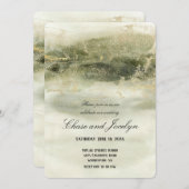 Goud- en Sage-Waterverf Wave Wedding Kaart (Voorkant / Achterkant)