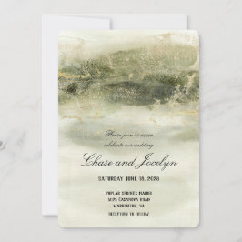 Goud- en Sage-Waterverf Wave Wedding Kaart
