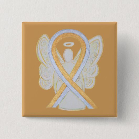 Goud en Silver Angel Awareness Ribbon Button Pins (Voorkant)