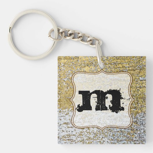 Goud en Silver Grunge Glitter Sleutelhanger (Voorkant)