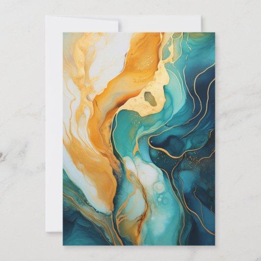 Goud en Smaragd Alcohol Ink Bruiloft Kaart (Achterkant)