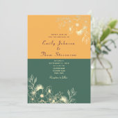 Goud en Smaragd Groene Bruiloft Uitnodiging (Staand voorkant)