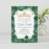 Goud en Smaragdgroene Rozen Quinceañera Kaart (Staand voorkant)
