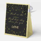 Goud en sparkles sterren op zwart bedankdoosjes (Achterkant)