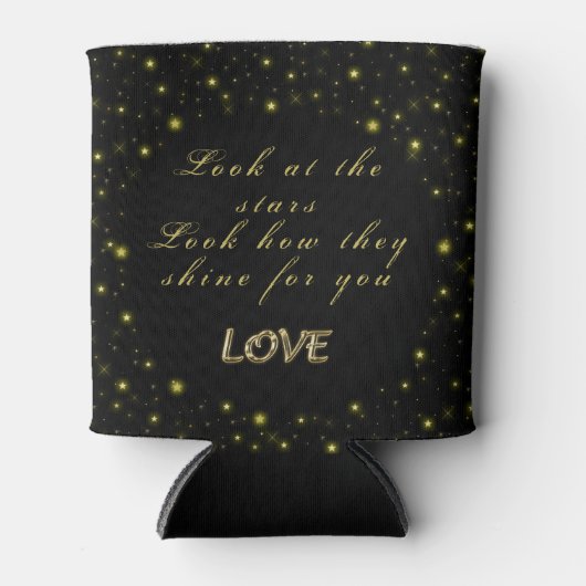 Goud en sparkles sterren op zwart blikjeskoeler (Voorkant)