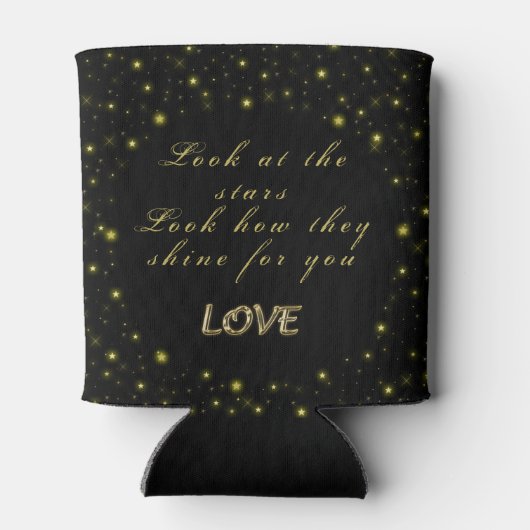 Goud en sparkles sterren op zwart blikjeskoeler (Achterkant)