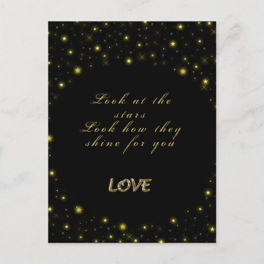 Goud en sparkles sterren op zwart briefkaart (Voorkant)