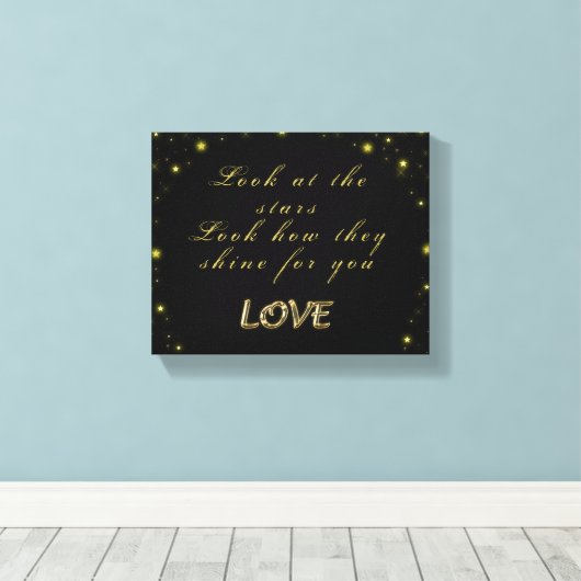 Goud en sparkles sterren op zwart canvas afdruk (Insitu (Houten vloer))