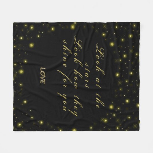Goud en sparkles sterren op zwart fleece deken (Voorkant (Horizontaal))