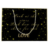 Goud en sparkles sterren op zwart groot cadeauzakje (Achterkant)