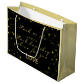 Goud en sparkles sterren op zwart groot cadeauzakje (Voorkant Gekanteld)