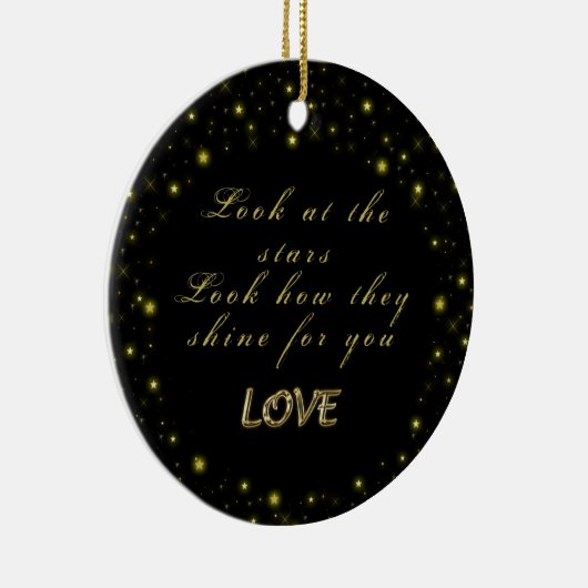 Goud en sparkles sterren op zwart keramisch ornament (Rechts)