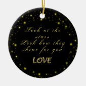 Goud en sparkles sterren op zwart keramisch ornament (Voorkant)