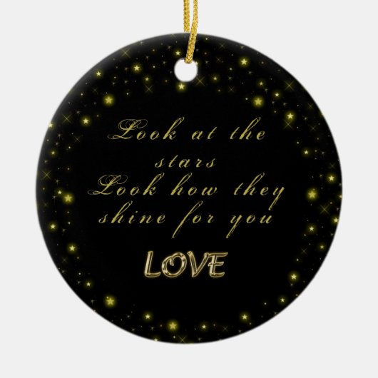 Goud en sparkles sterren op zwart keramisch ornament (Voorkant)