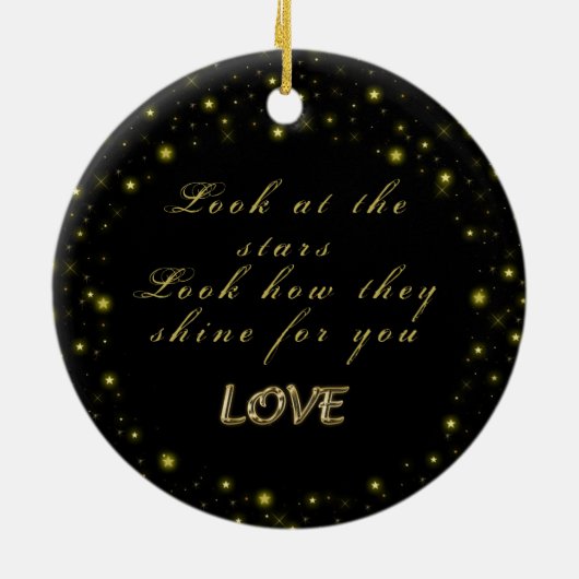 Goud en sparkles sterren op zwart keramisch ornament (Achterkant)