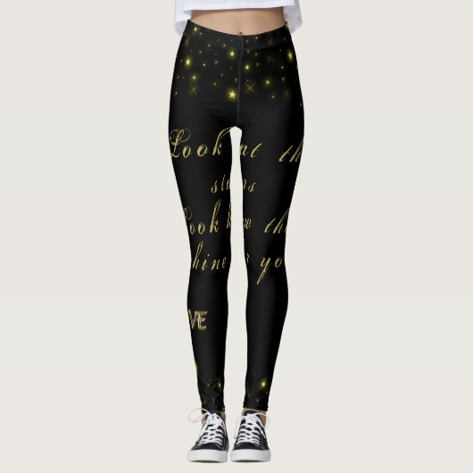 Goud en sparkles sterren op zwart leggings (Voorkant)