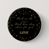 Goud en sparkles sterren op zwart ronde button 5,7 cm (Voorkant)