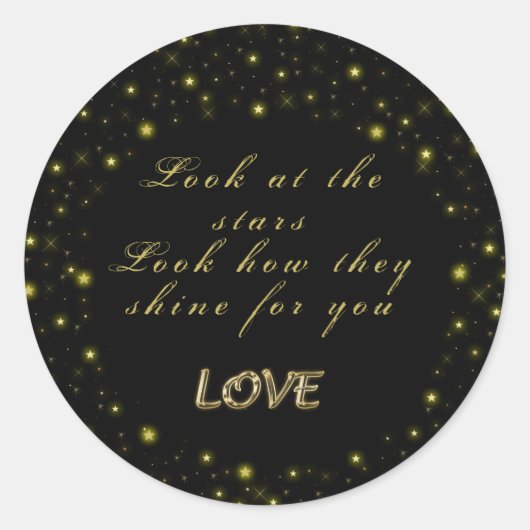 Goud en sparkles sterren op zwart ronde sticker (Voorkant)